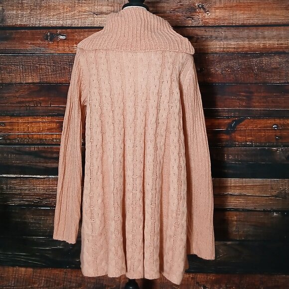 St Johns Bay Tunic Sweater Size L Pink Cable Knit Cowl Neck Long - Picture 4 of 9
